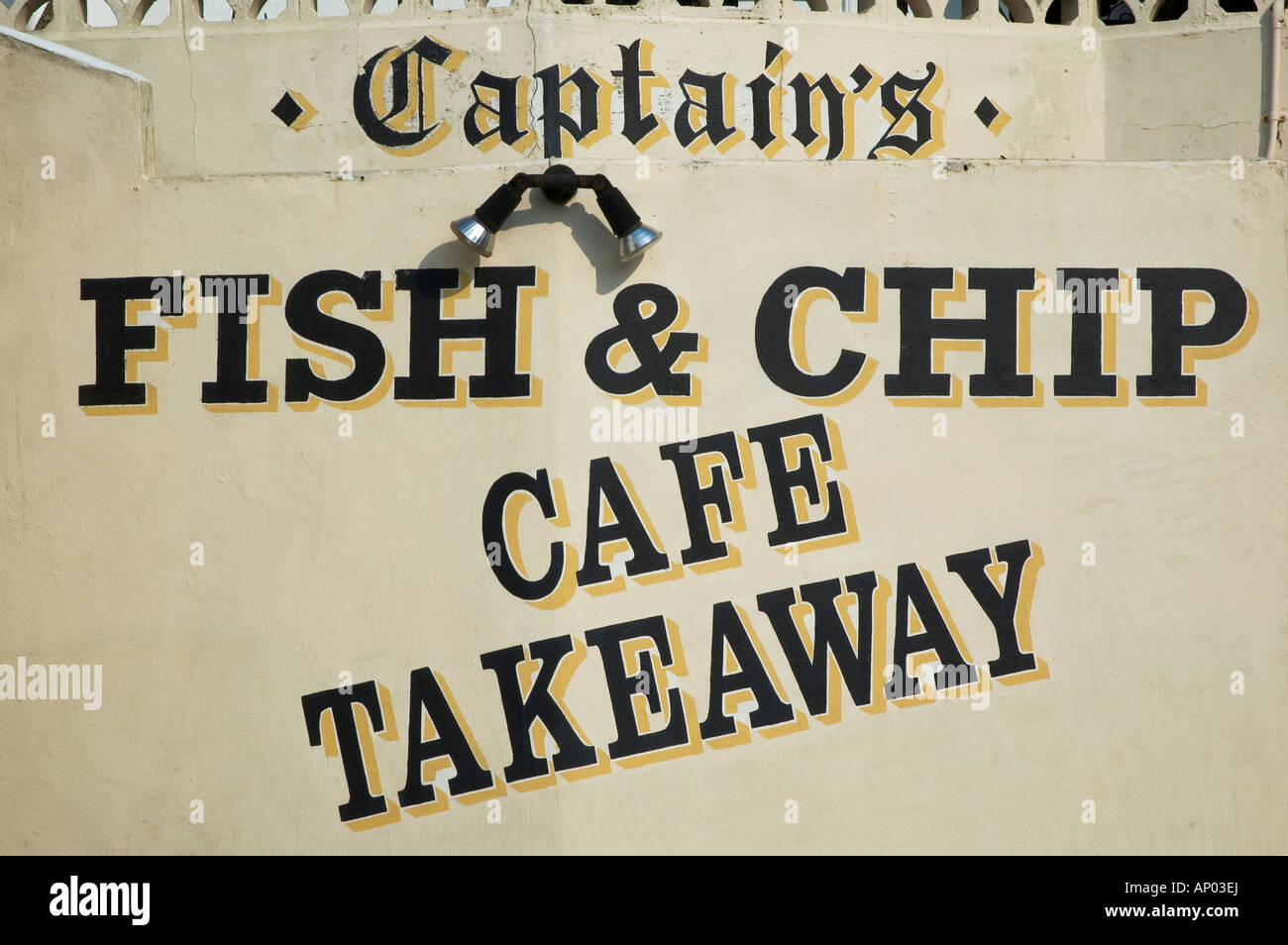 fish and chip shop sign Stock Photo