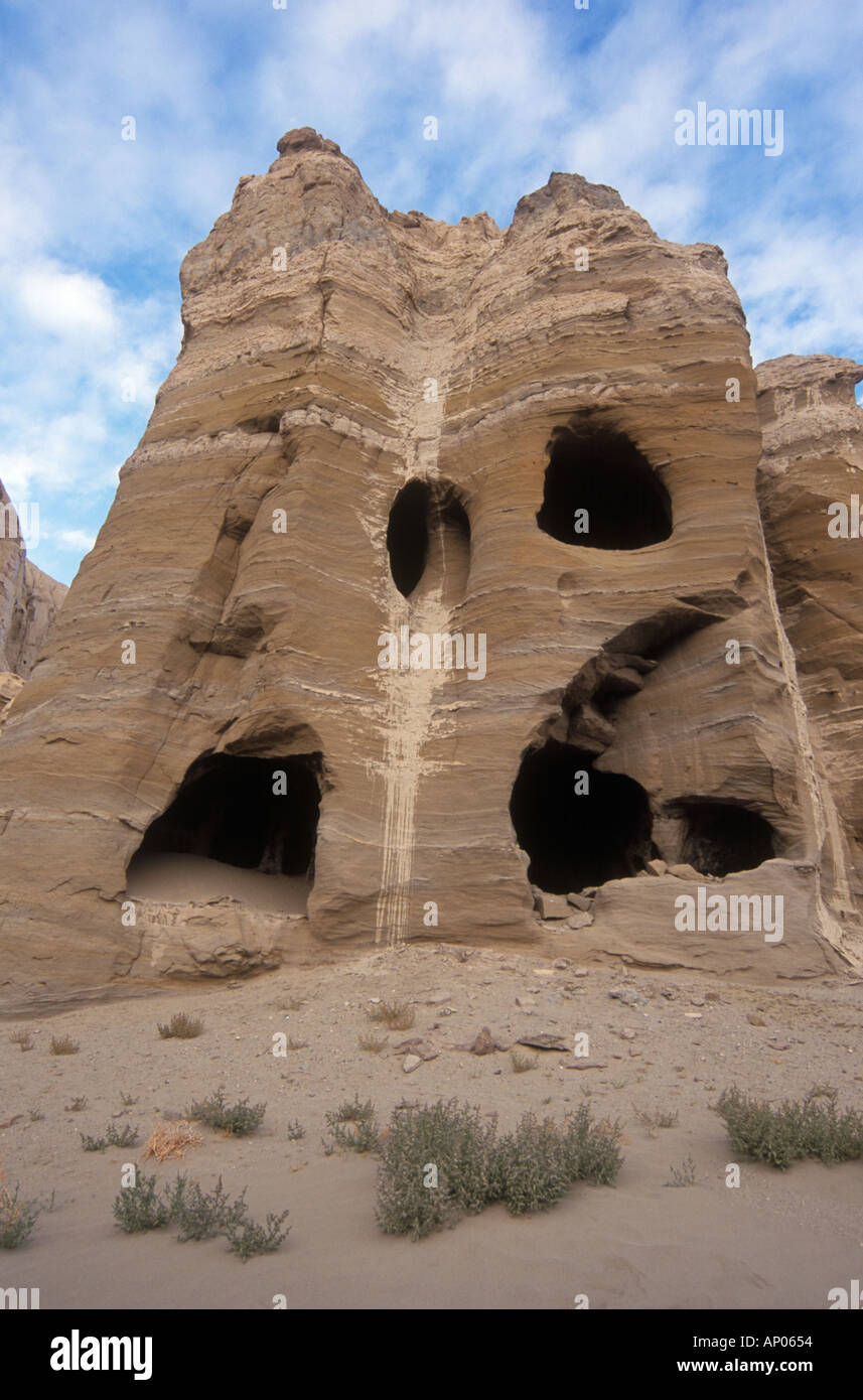 Multilevel CAVE DWELLINGS near THOLING date back to the 10th C in the GUGE KINGDOM west of KAILASH TIBET Stock Photo