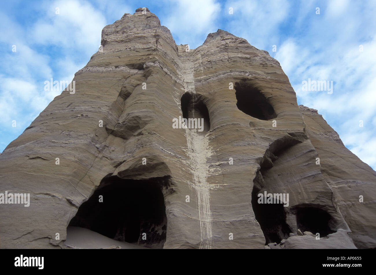 Multilevel CAVE DWELLINGS near THOLING date back to the 10th C in the GUGE KINGDOM west of KAILASH TIBET Stock Photo