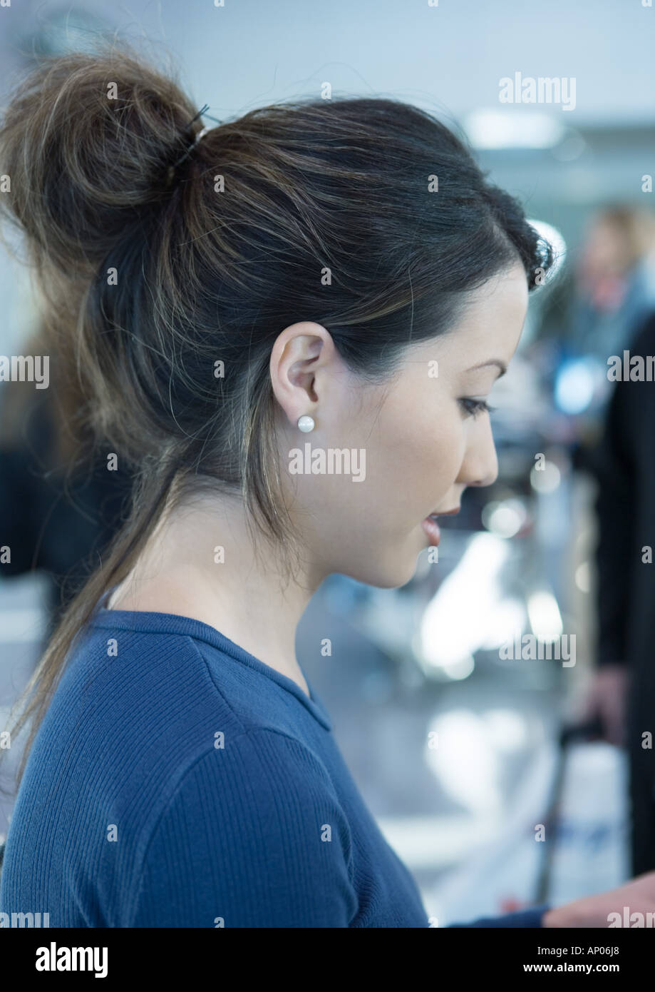Woman Messy Hair Bun Stock Photos Woman Messy Hair Bun Stock
