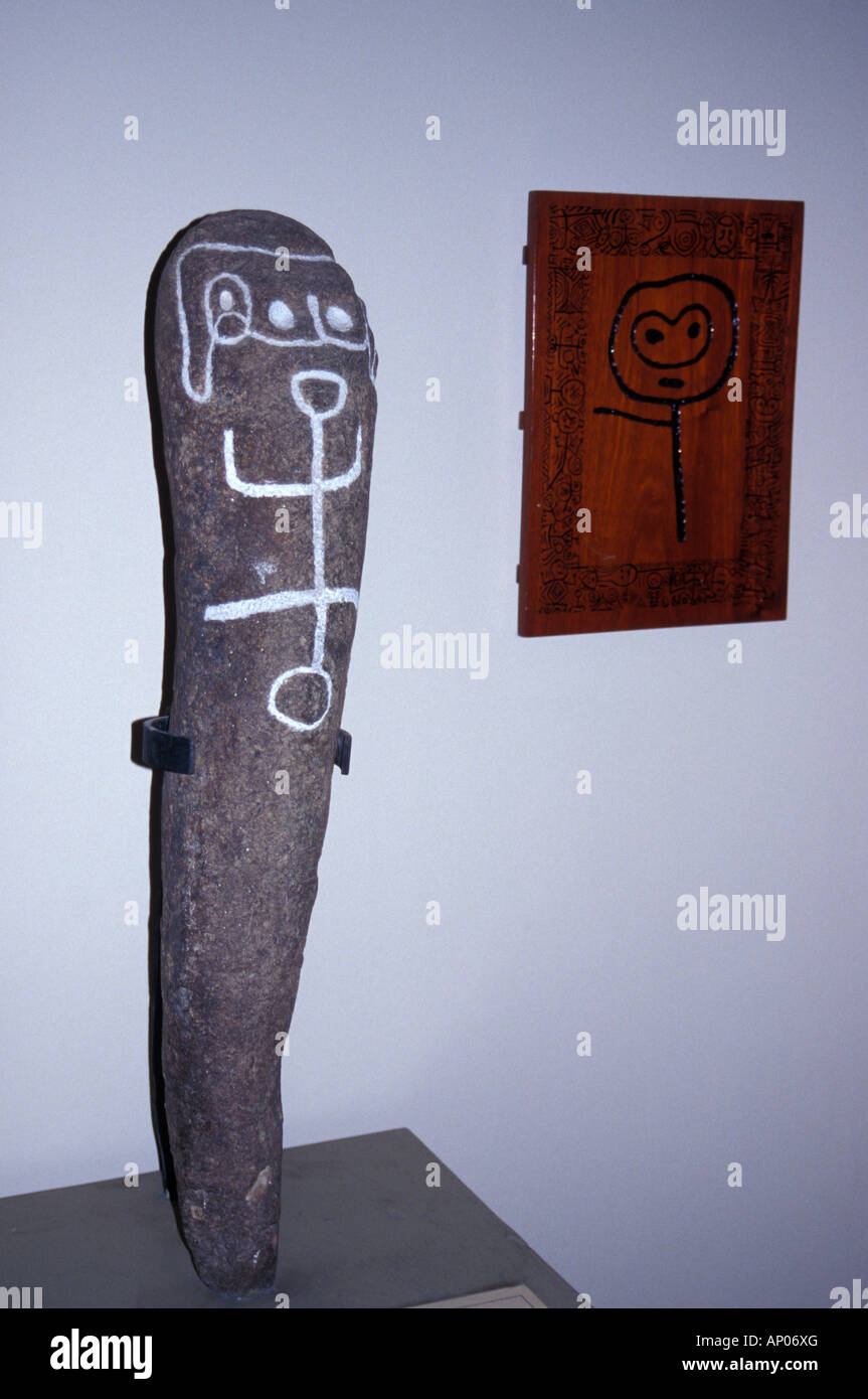 Taino (Arawak) petroglyph in the Museum of the Dominican Man or Museo del Hombre Dominicano in Santo Domingo, Dominican Republic Stock Photo