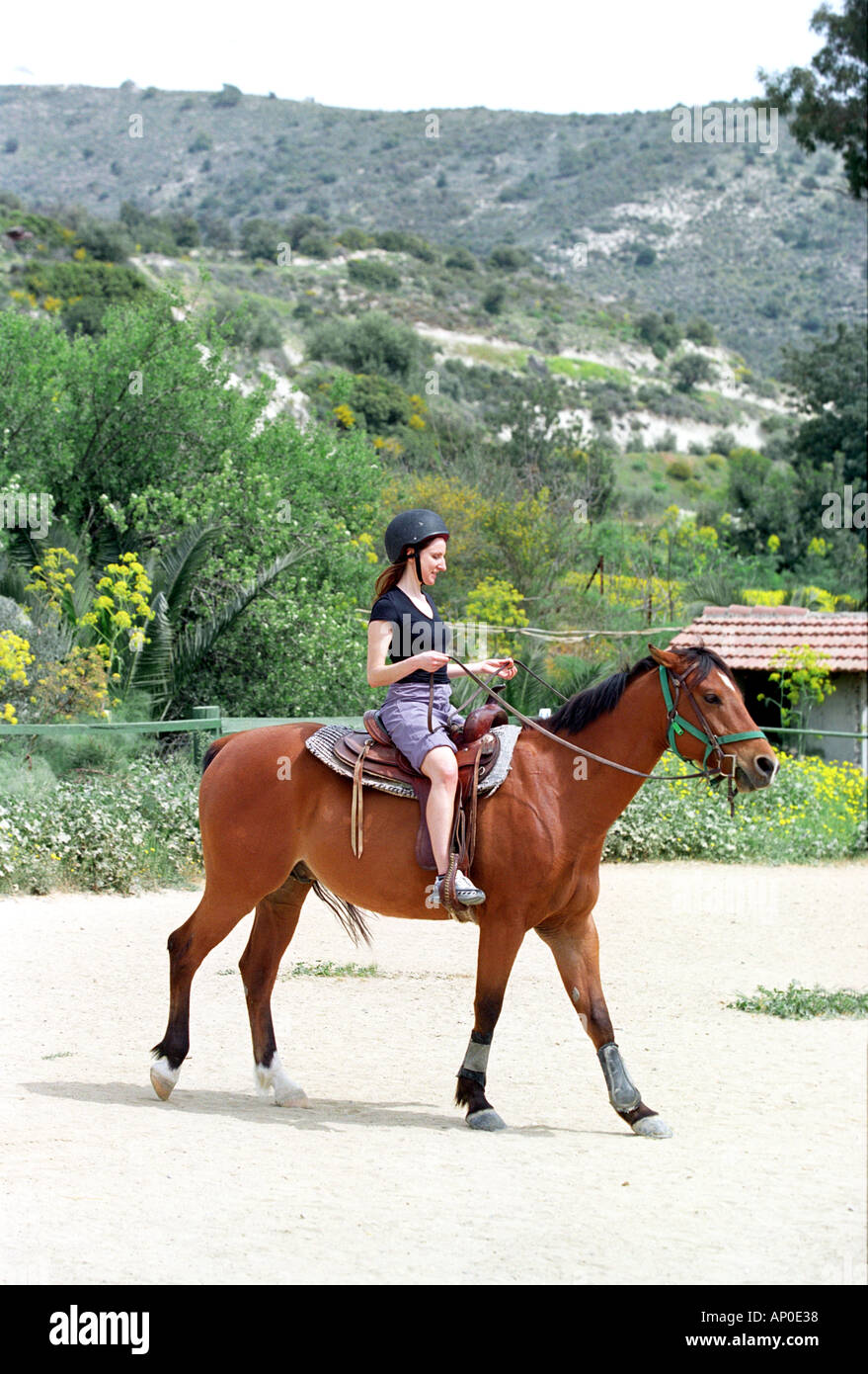 Horse riding in the countryside in Cyprus Stock Photo Alamy