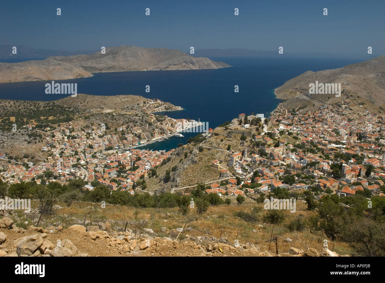 Europe, Greece, Dodecanese Islands, Halki: the port of Emborios Stock ...