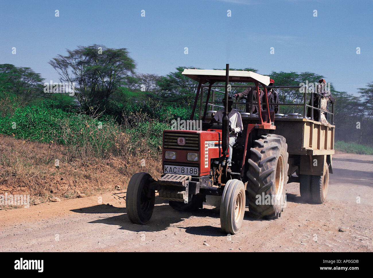 Fiatagri farm tractor pulling a trailer Lake Naivasha North Road in the