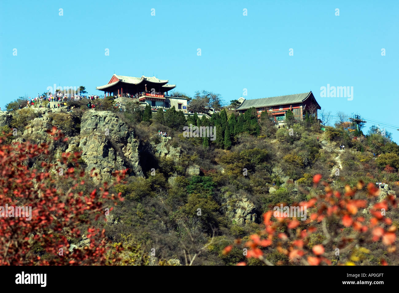 a pavilion on top of Incense Burner Peak in Fragrant Hills Park in the Western Hills Beijing China Stock Photo