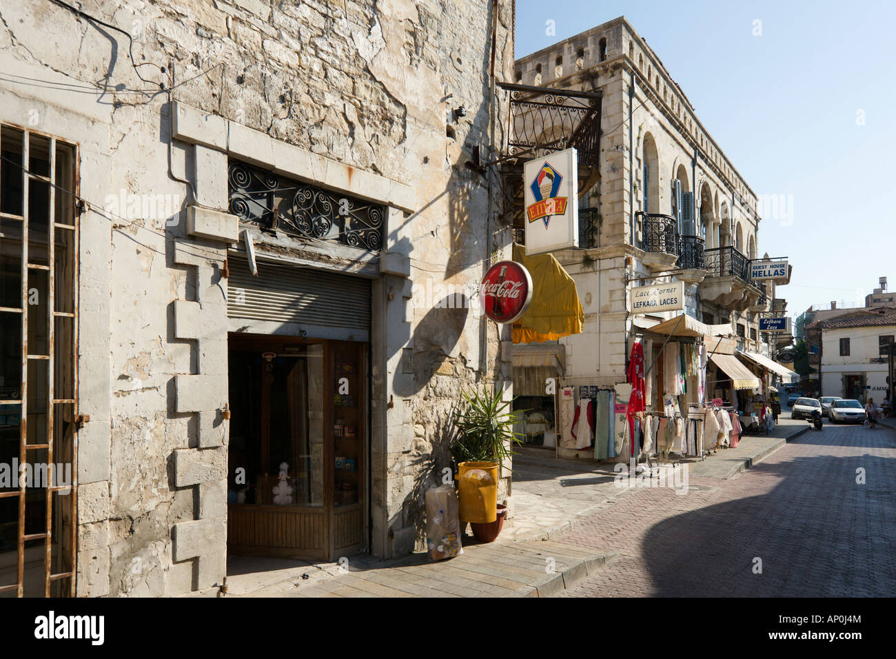 Shops and Bar in the Old Town, Limassol, South Coast, Cyprus Stock
