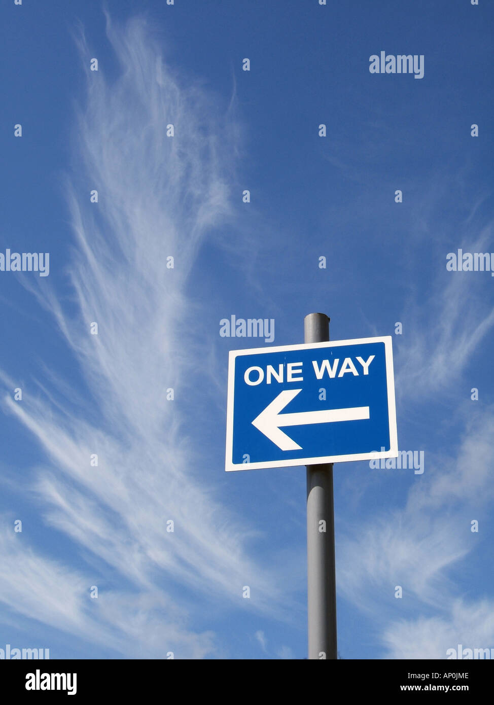 One Way Traffic Road Sign And Blue Sky Stock Photo Alamy