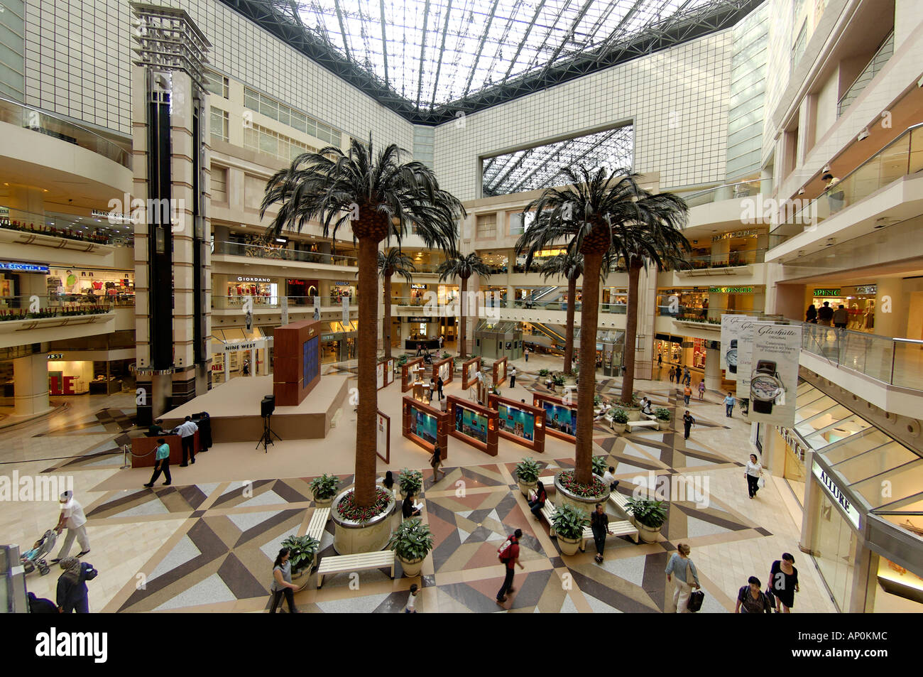 Wide angle view of Raffles City shopping mall, at City Hall, Singapore Stock Photo