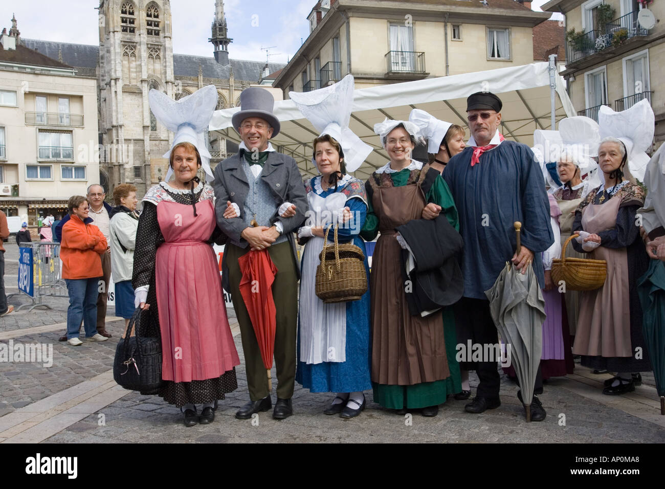 Local French Customs French folk in traditional dress in town square Cider Fete Caudebec en ...