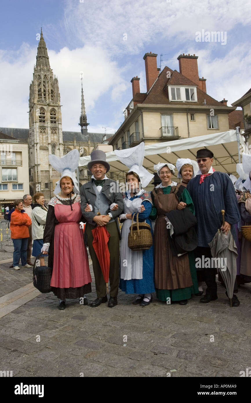 Local French Customs French folk in traditional dress in town square Cider Fete Caudebec en ...