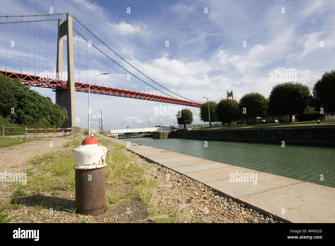 Spectacular Pont de Tankerville suspension bridge near Le Havre France