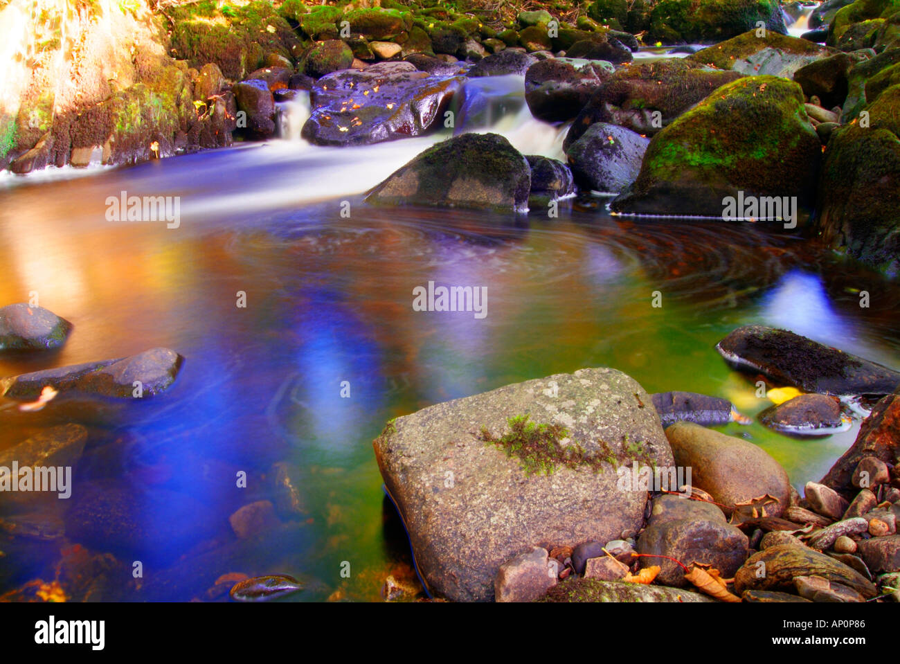 flowing river with long exposure during fall / autumn Stock Photo