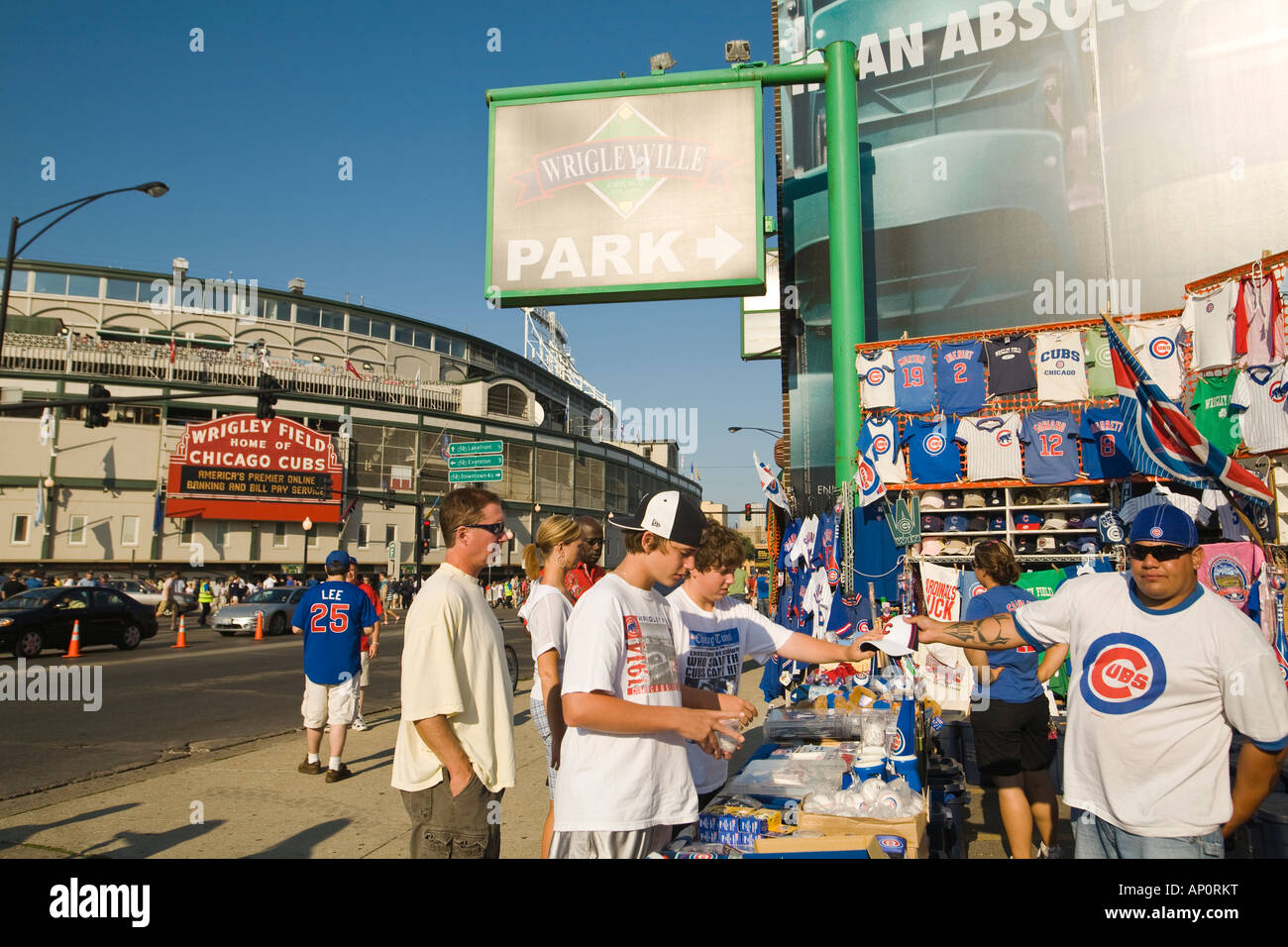ILLINOIS Chicago Street vendors selling sports memorabilia on sidewalk