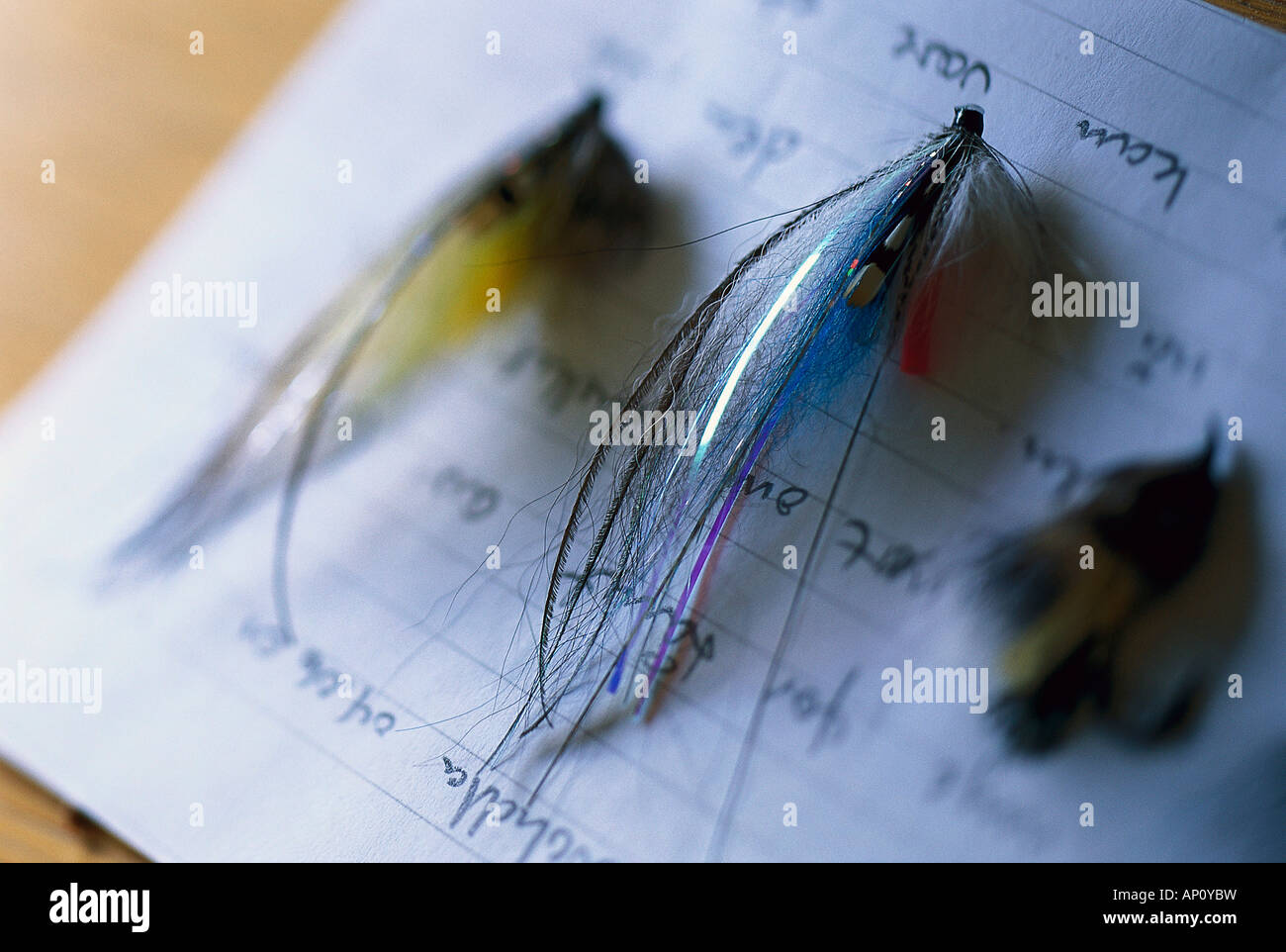 Fly fishing bait, artificial flies, North Trondelag, Norway Stock Photo