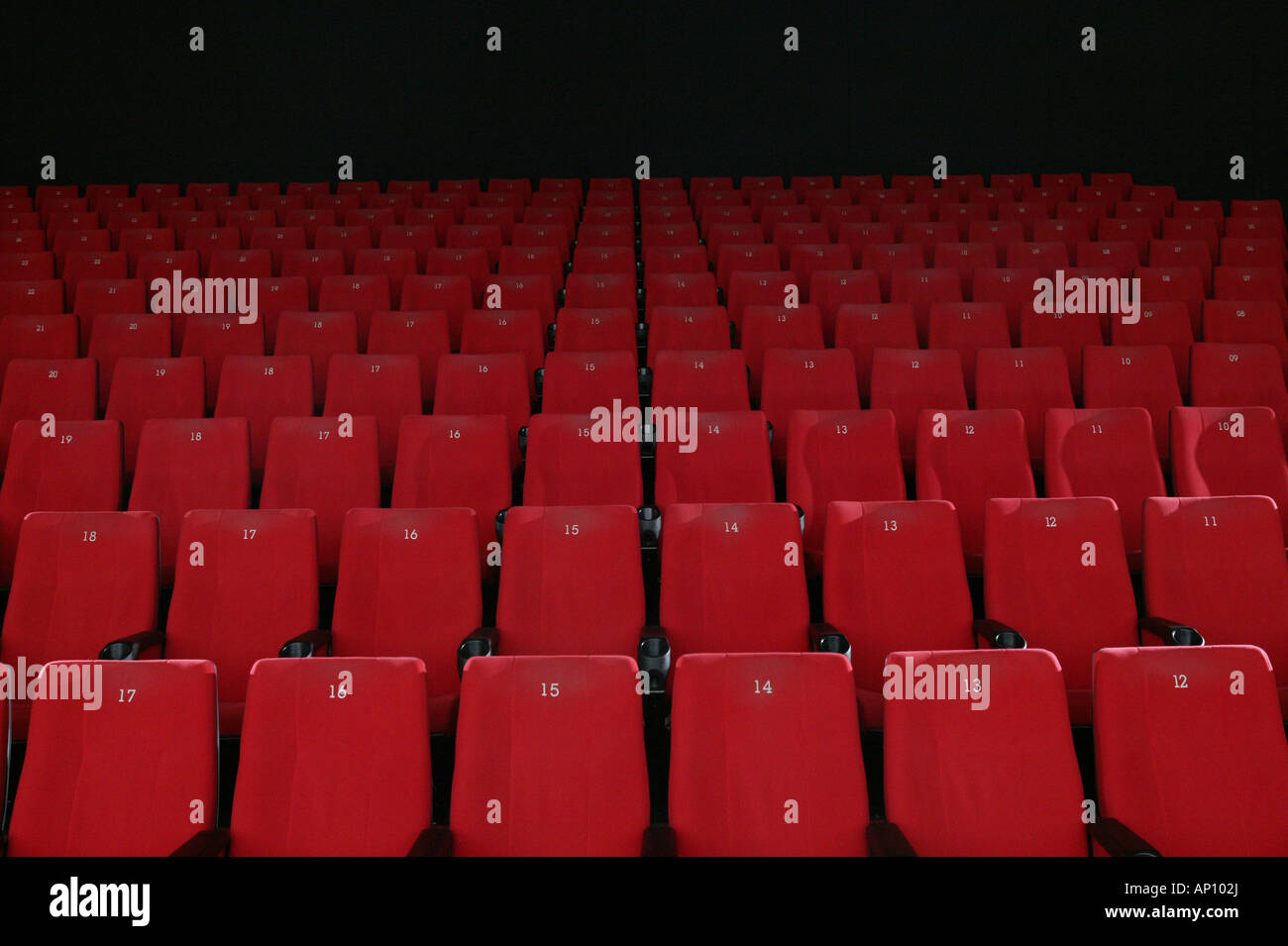 Rows of empty red cinema seats, Garmisch-Partenkirchen, Bavaria, Germany Stock Photo