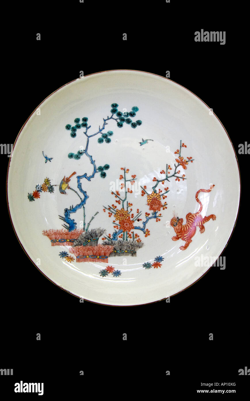 kakiemon imari edo period plate tiger bird Japanese Japan  porcelain plate antique 1800 Japan Ceramic valuable expensive rare ha Stock Photo
