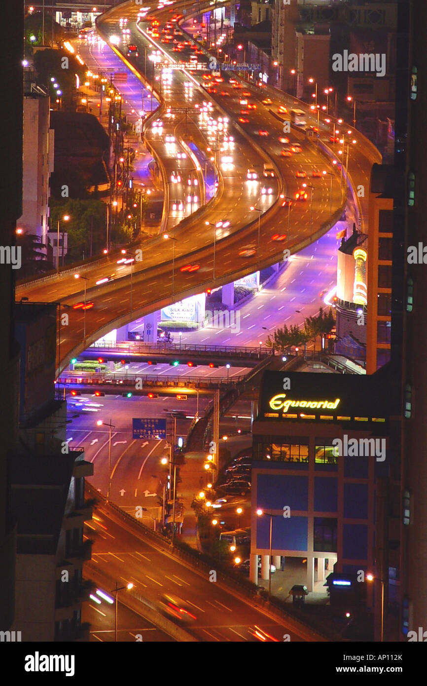 Motorways at night, Shanghai, China Stock Photo