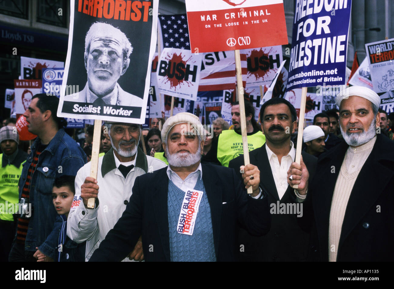 Demonstration against the visit of US President George Bush to Britain Stock Photo
