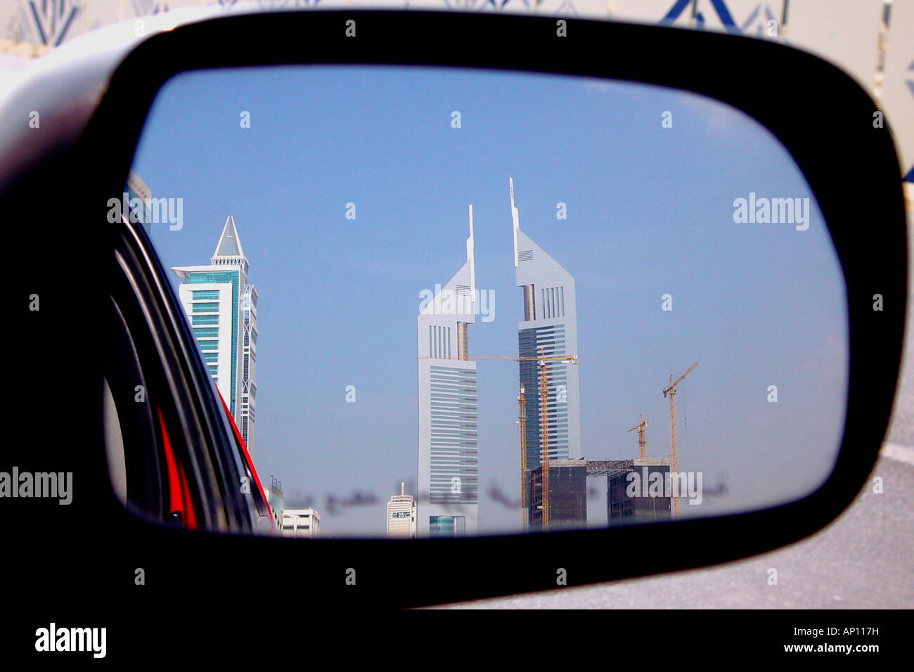 Dubai in rear view mirror, Dubai, UAE Stock Photo Alamy
