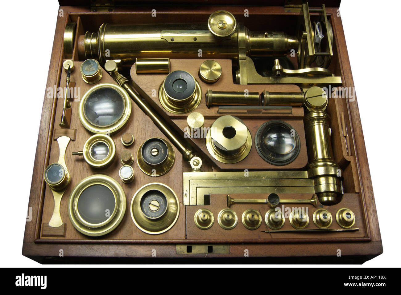 microscope brass case traveling portable box boxed antique research