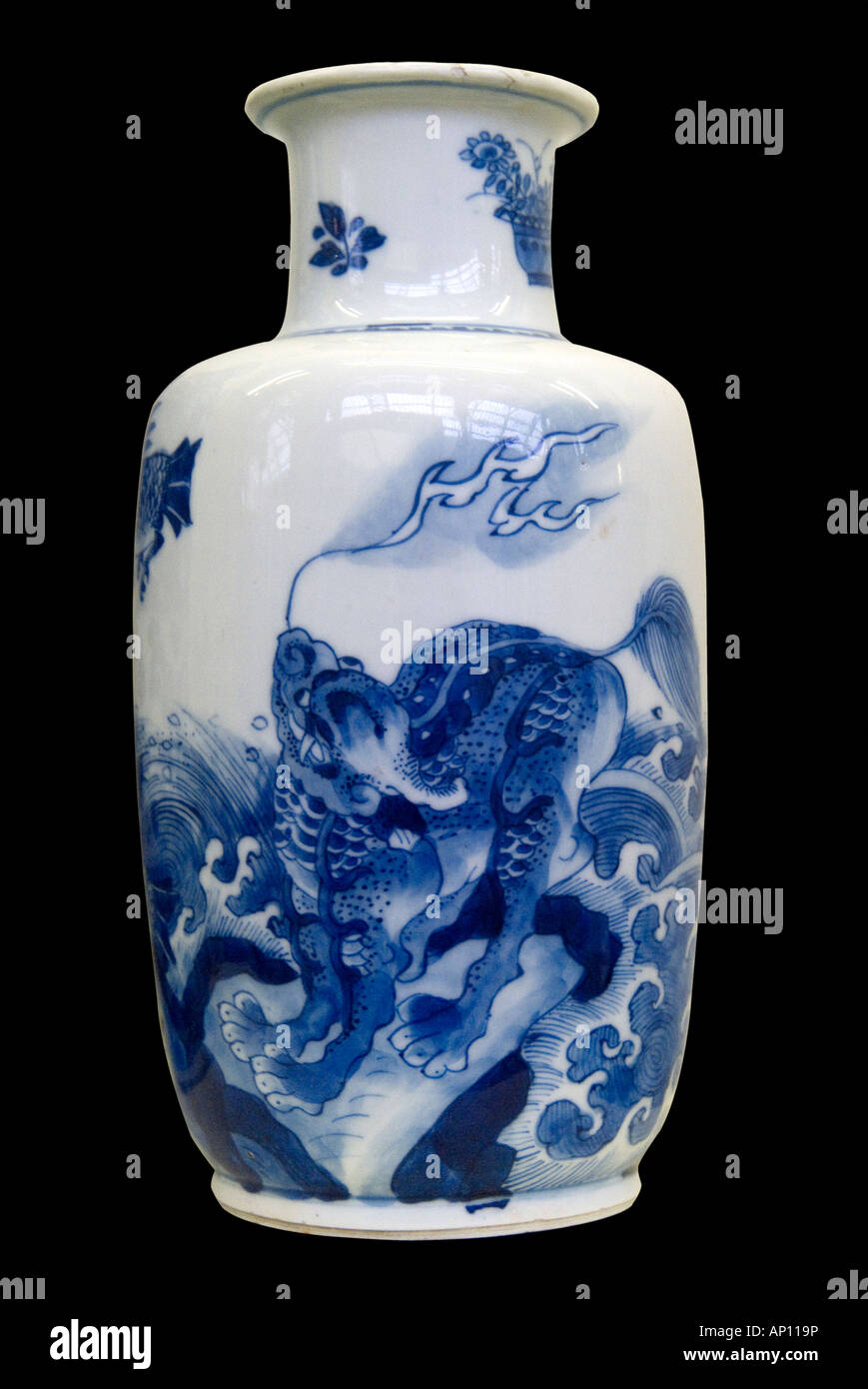 ming dynasty dragon vase porcelain ceramic Chinese fire fierce symetry balance grace harmony northeast China Asia Asian Manchuri Stock Photo