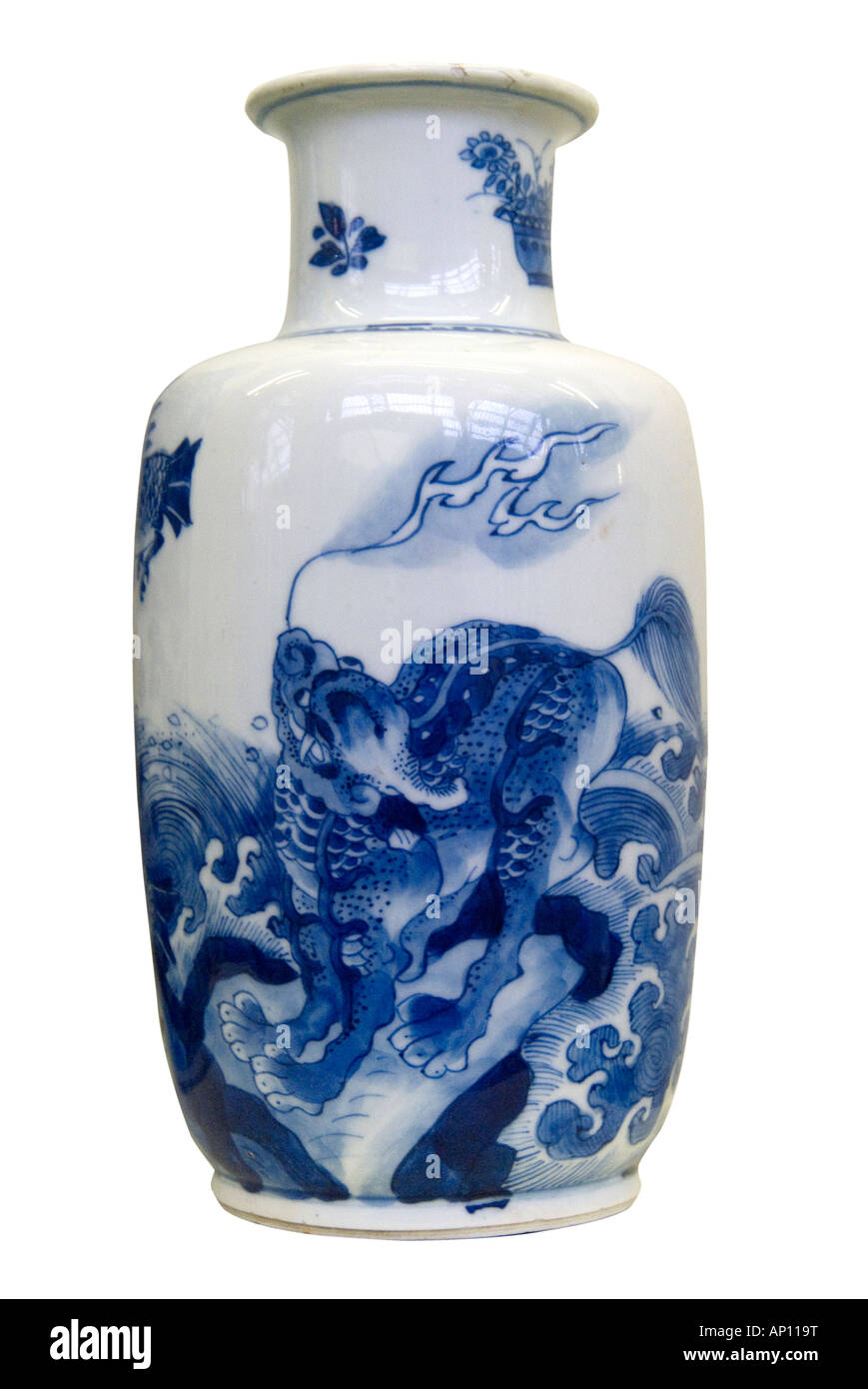ming dynasty dragon vase porcelain ceramic Chinese fire fierce symetry balance grace harmony northeast China Asia Asian Manchuri Stock Photo
