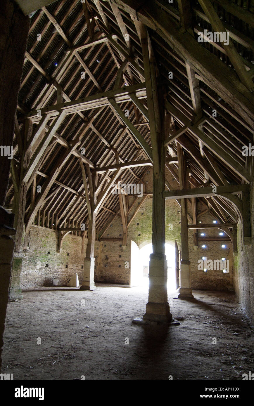 Great Coxwell monastic medieval Tithe Barn 13th century Oxfordshire cotswold Interior Buscot Coleshill Estate  UK Stock Photo