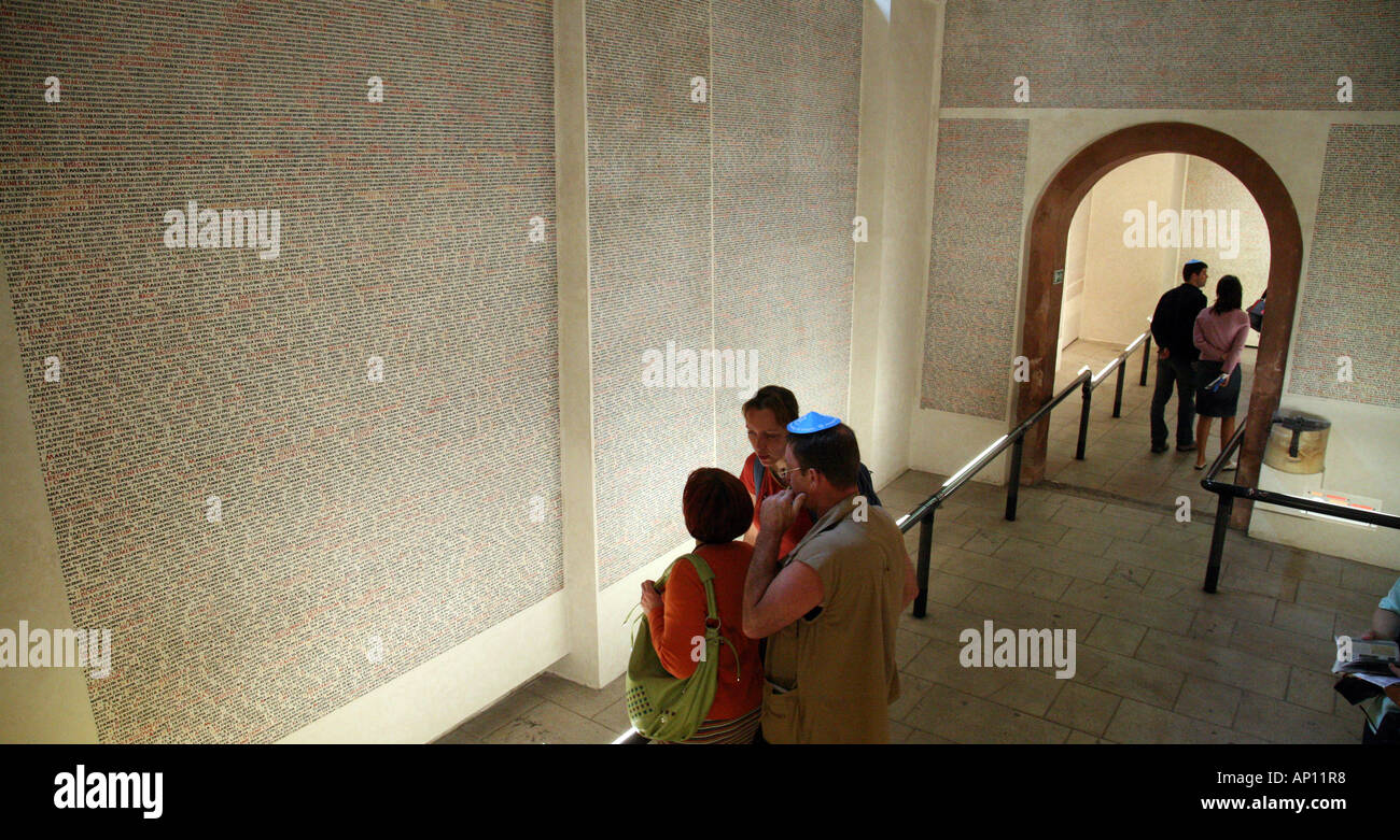 Pinaks Josefoy Pinkas Synagogue Prague, Interior, tourists looking at the ...