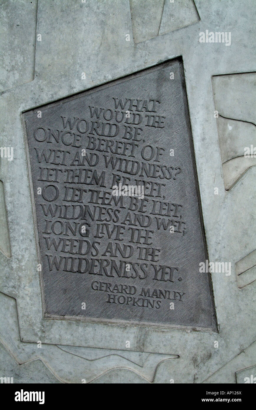Scottish Parliament exterior wall plaque  What would the world be once bereft of wet and wildness let them be left long live the Stock Photo