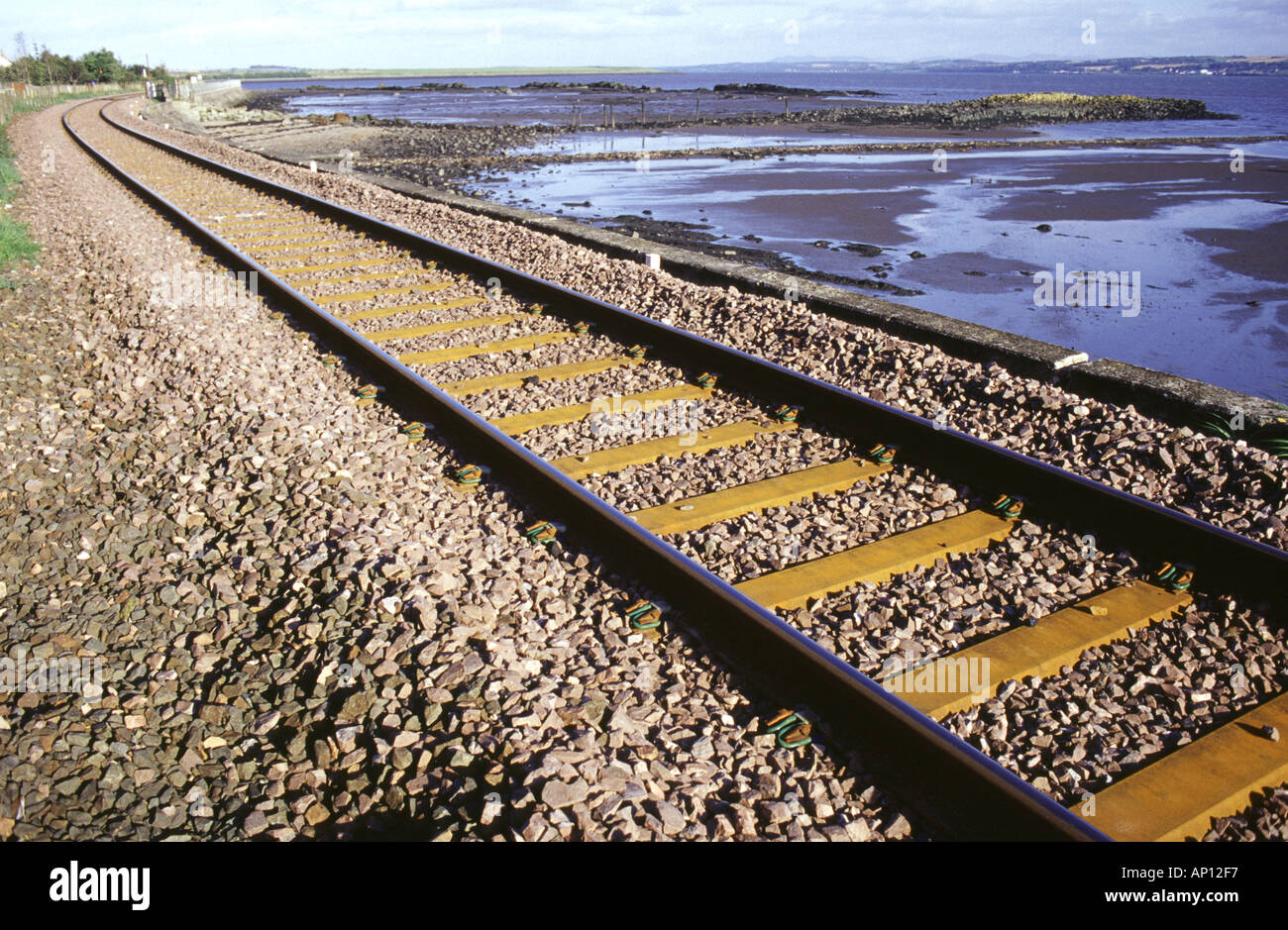 The Kincardine freight railway line, Culross, Fife, Scotland, UK Stock
