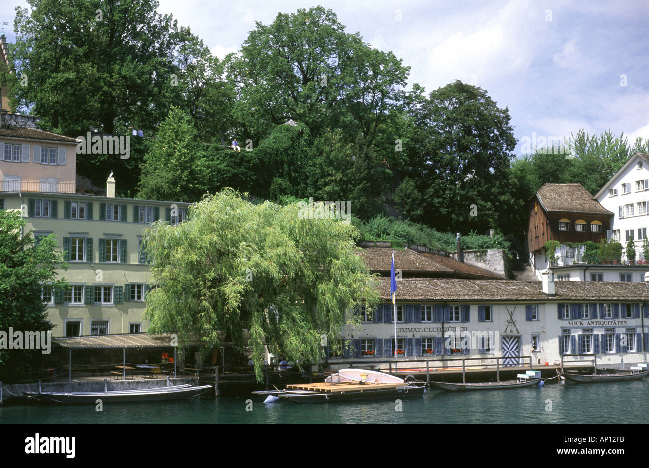 View across the Limmat river to the Lindenhof, Zurich, Switzerland. Stock Photo