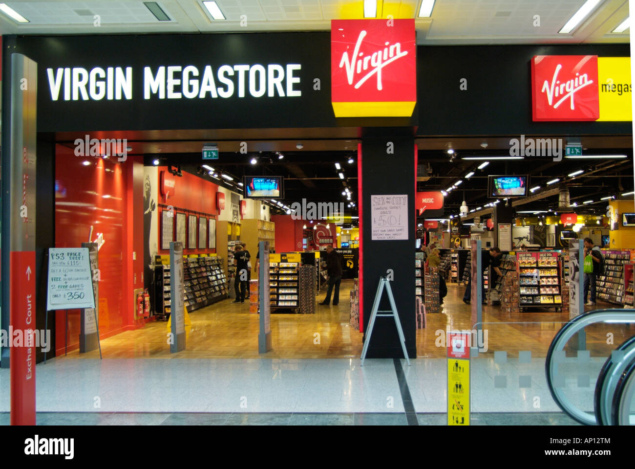 virgin megastore shop window store record cd dvd media music book poster ticket merchandise mall indoor Manchester Arndale UK Un Stock - Alamy