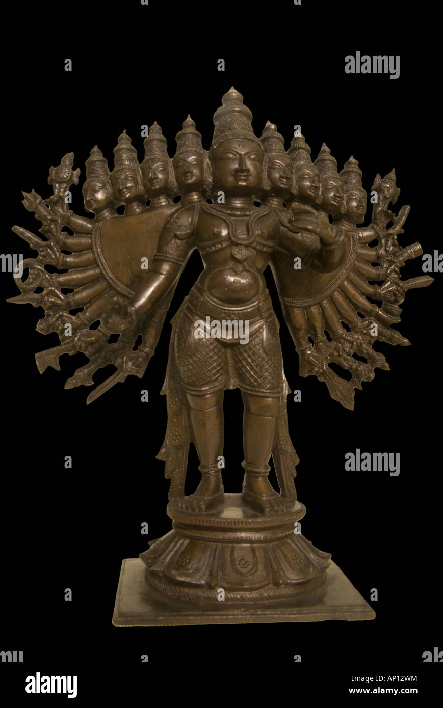 vishnu bronze formal pose black south india ten head supreme creator and destroyer of universe many arms hold weapons a disc tri Stock Photo