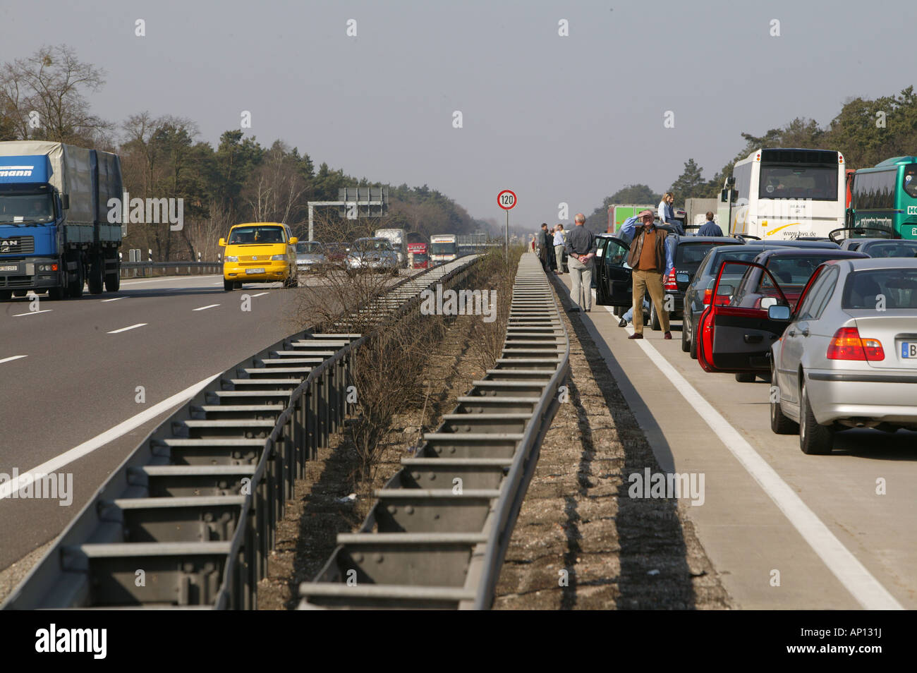 Traffic jam on the Autobahn from Berlin to Hannover, Germany Stock