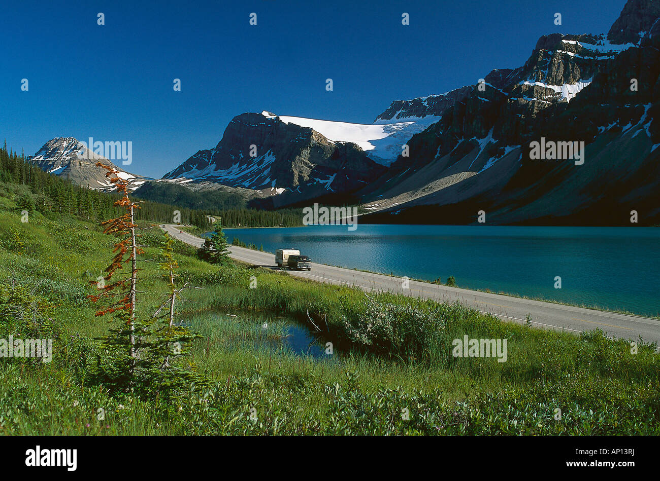Bow Lake, Crowfoot Glacier, Banff National Park, Alberta, Canada Stock