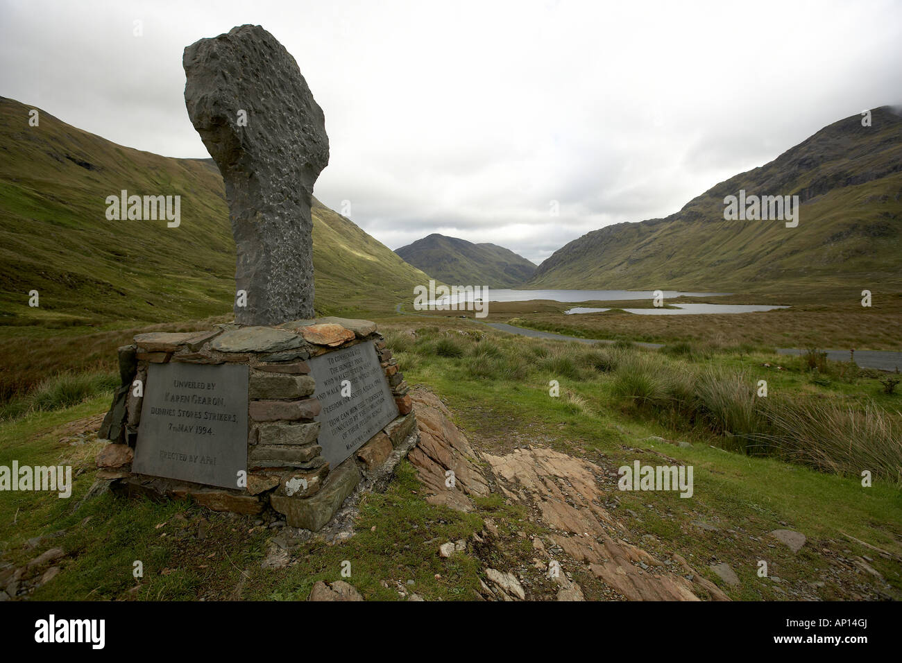 Famine walk memorial stone at the Doo Lough Pass County Mayo Ireland
