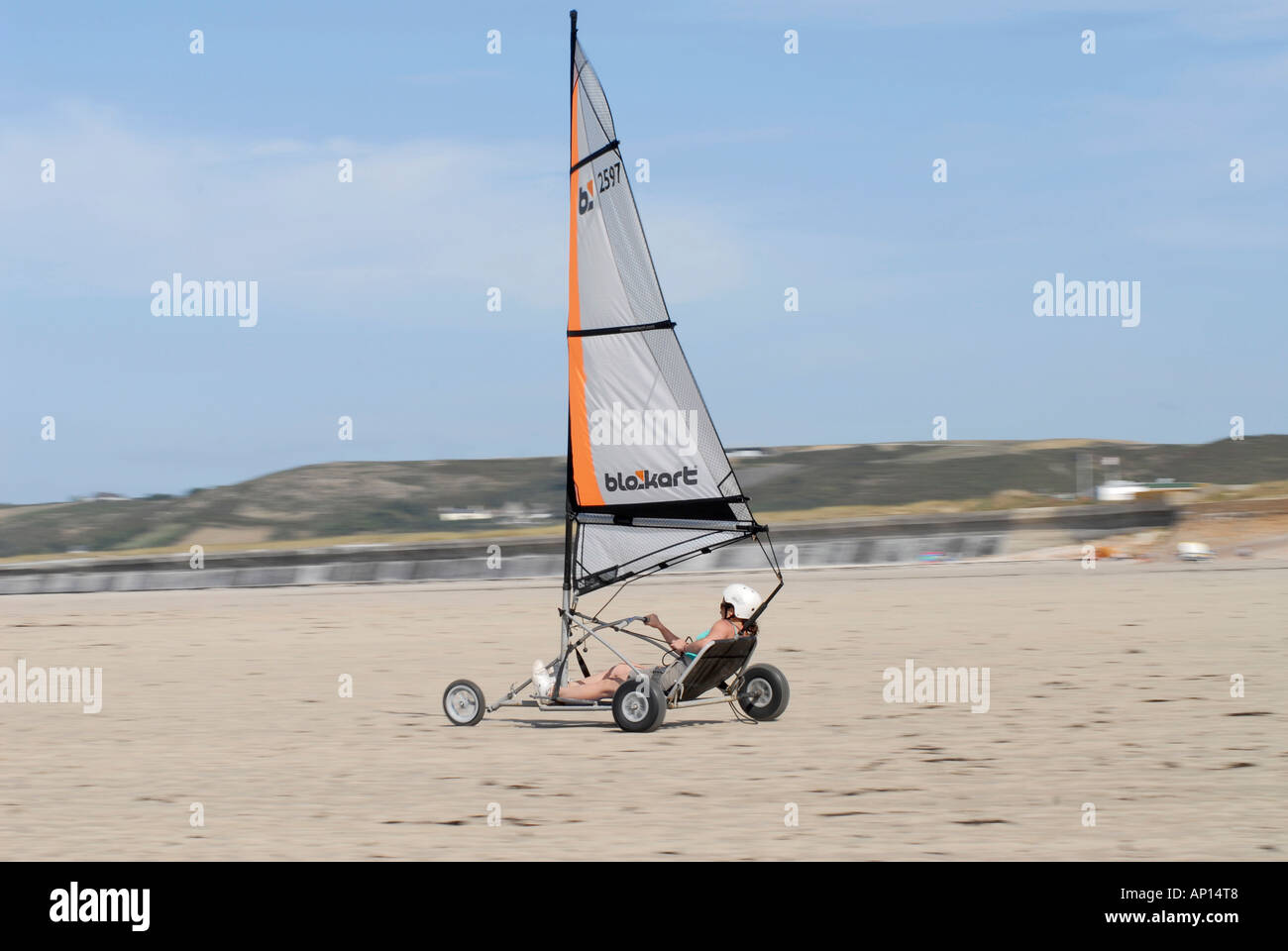 Blokarting on St Ouens beach in Jersey Stock Photo - Alamy