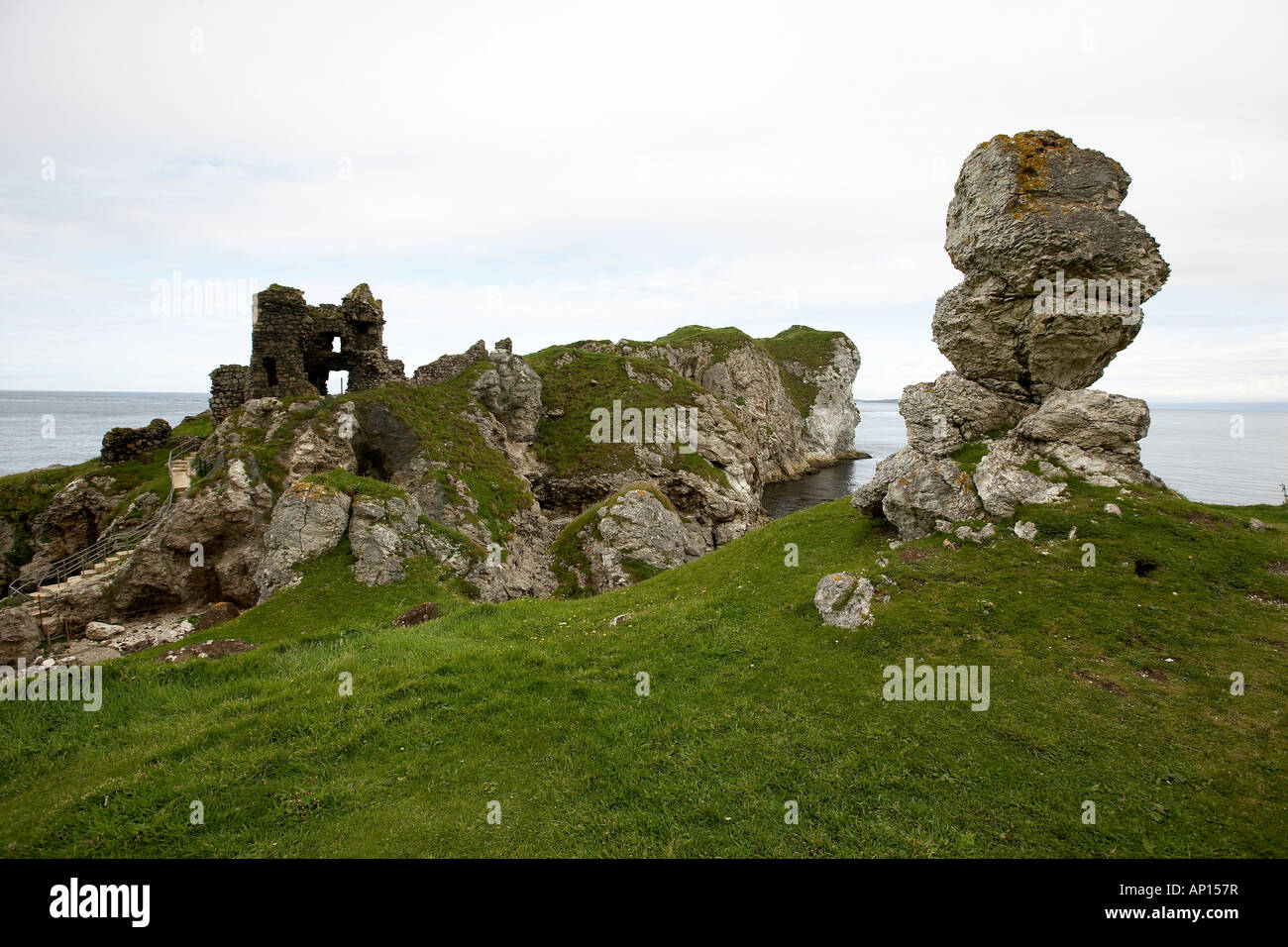 Kilbane castle on Larry Bane Head Boheeshane Bay Larrybane Carrick a Rede Co Antrim Northern Ireland UK Stock Photo