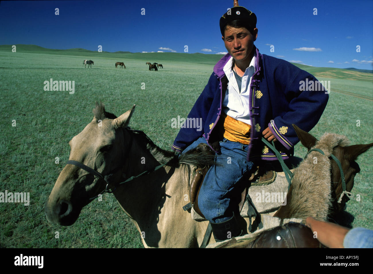 Mongolian horseman, Gobi Steppe, Mongolia, Asia Stock Photo