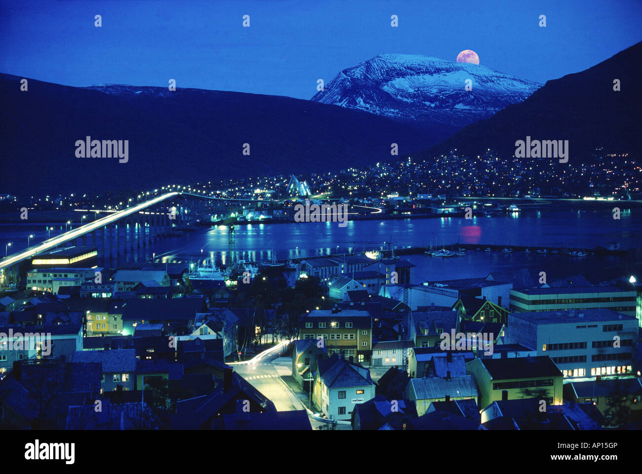 Tromso at night, Tromso, Norway, Scandinavia Stock Photo