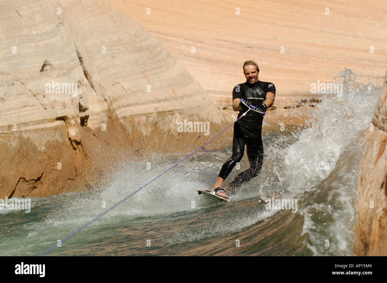 A man wakeboarding on Lake Powell, Arizona, USA Stock Photo Alamy