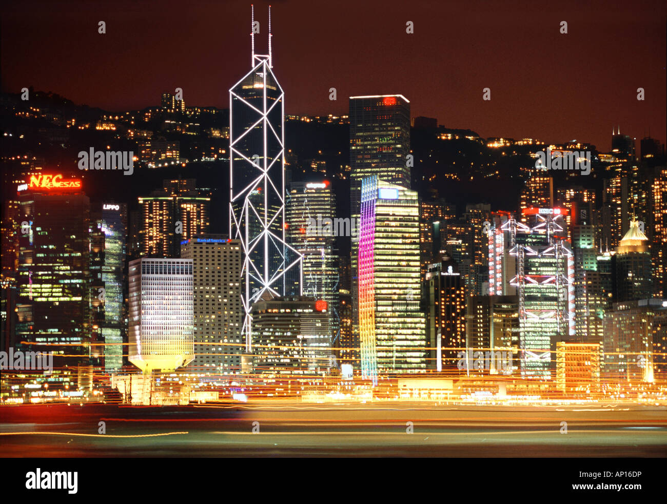 Hongkong skyline by night, Hong Kong, China Stock Photo