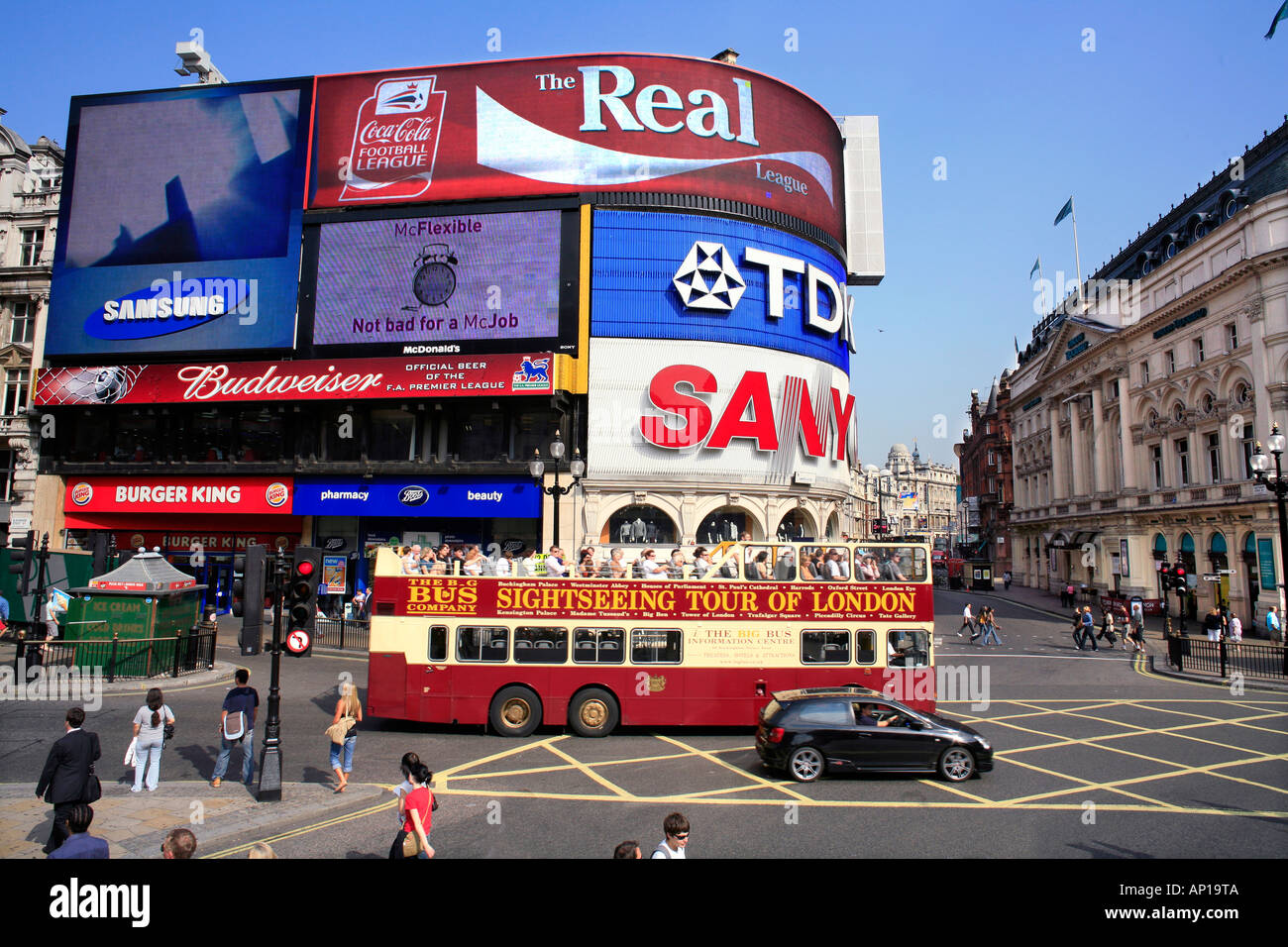 Sightseeing Bus at Piccadilly Circus London Stock Photo