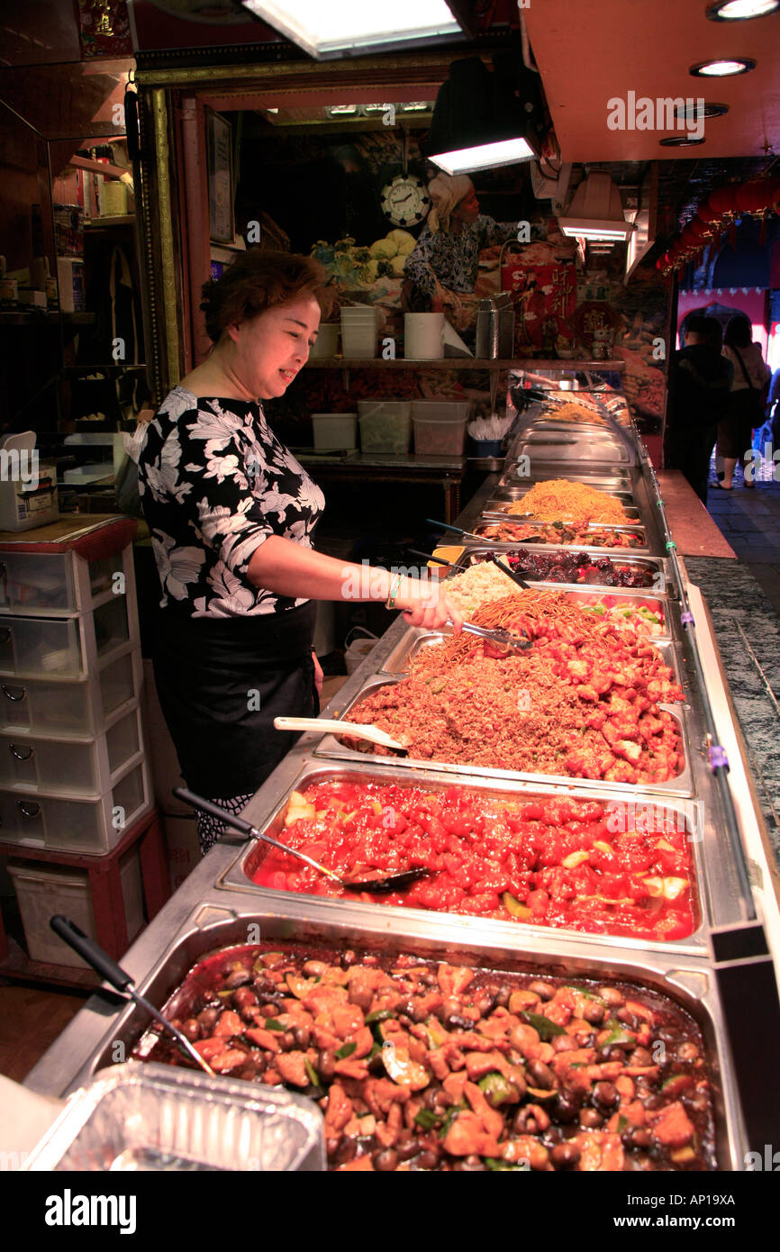Food stall selling Chinese food at Camden Market in London Stock Photo