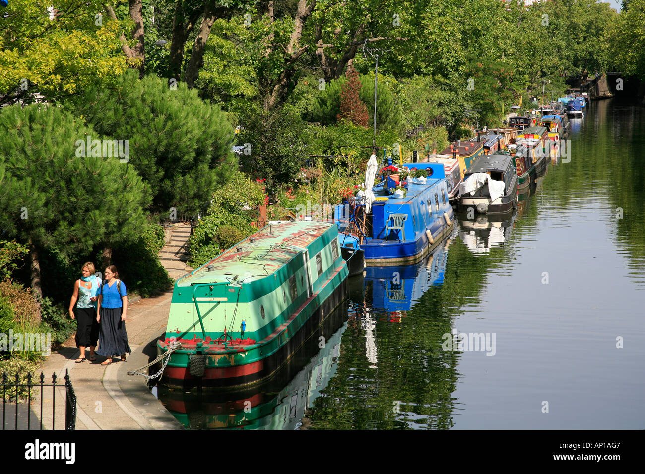 Barges and Houseboats at Little Venice in London on Regents Canal Stock Photo