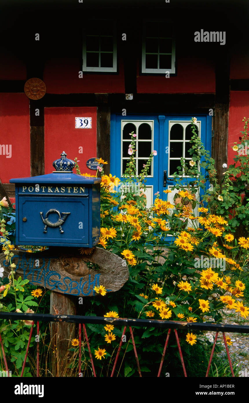 Letterbox in front of house, Wustrow, Fischland, Mecklenburg-Western Pomerania, Germany Stock Photo