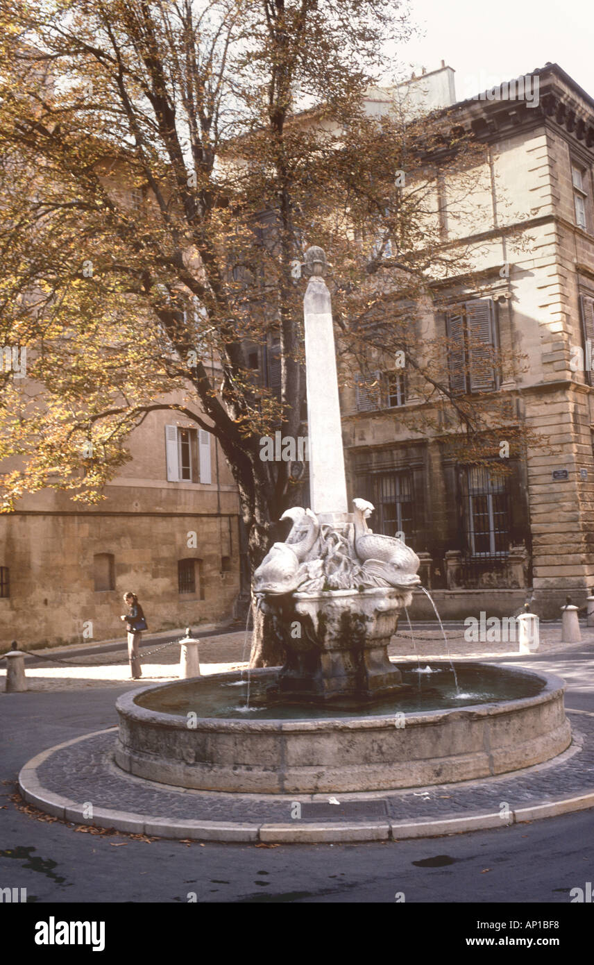 Fontaine des quatre dauphins fountain of the four dolphins sculptor Jean claude Rambot 1650 quartier district mazarin Aix en Pro Stock Photo