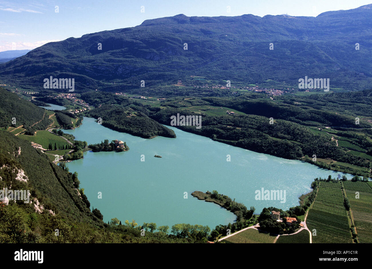 lake Lago Toblino from fixed rope route Rino Pisetta, Sarche, Sarca valley, Trentino, Italy Stock Photo