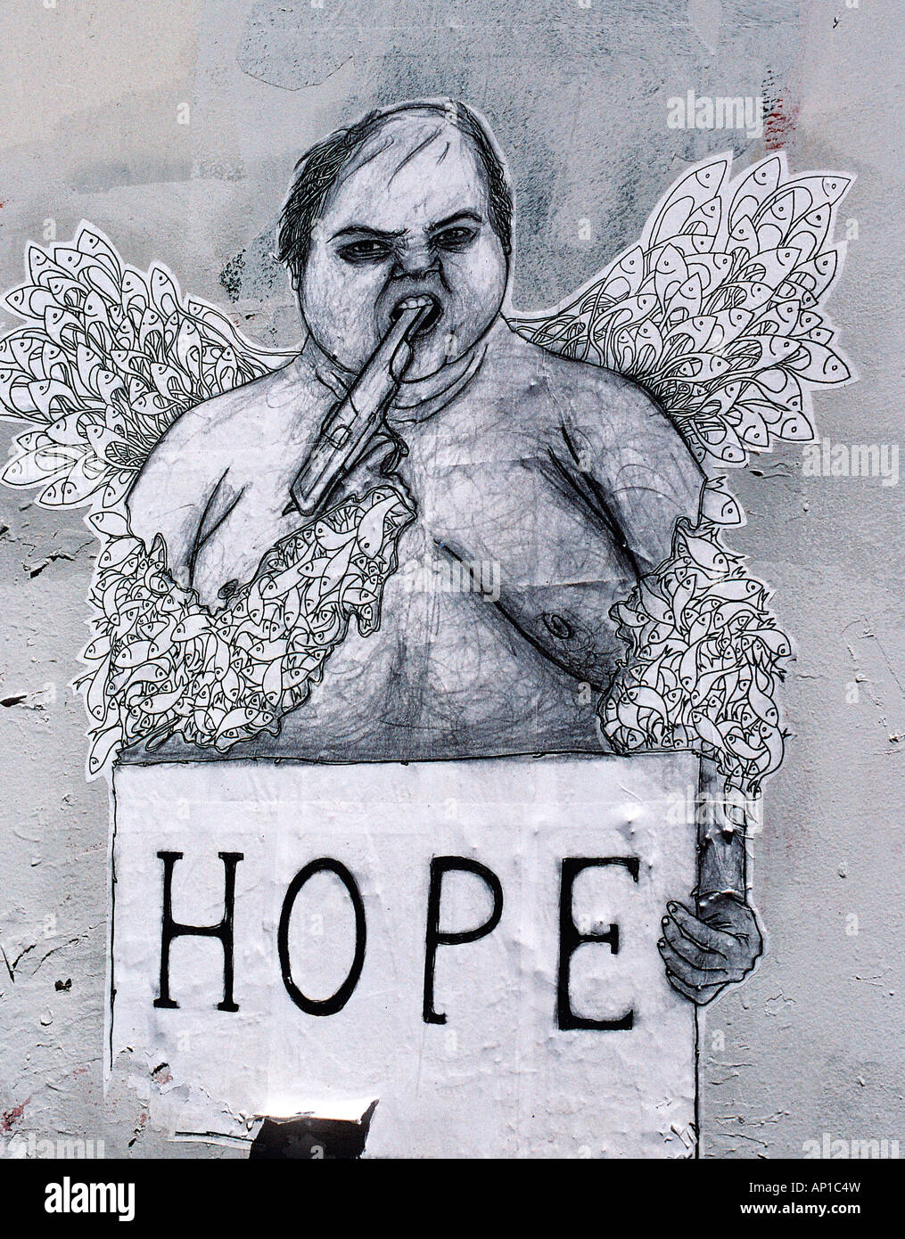 A graffiti of a suicidal angel which refers to hope Stock Photo