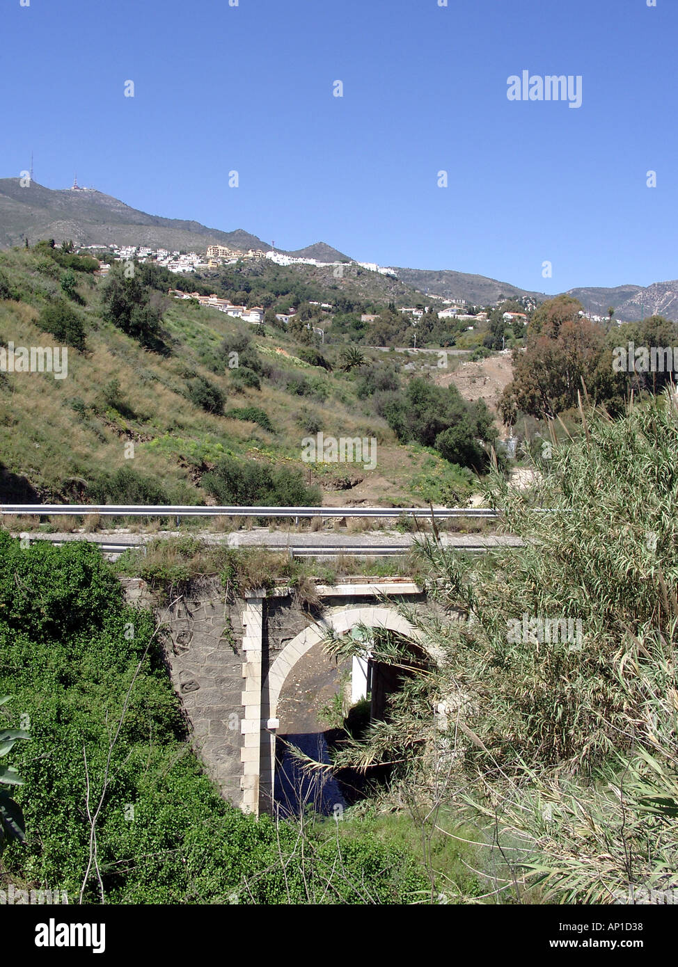 Old Road Bridge on the edge of open countryside, Torrequebrada, Benalmádena, Costa del Sol, Spain, Europe, Stock Photo